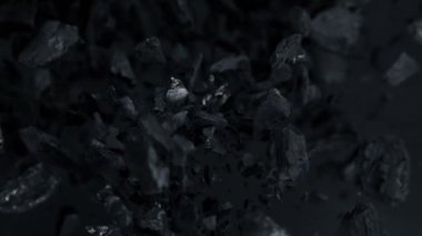Süper Yavaş Hareketli Kömür Patlaması Çekimi 1000 fps hızla kameraya doğru. 4K Çözünürlükte Yüksek Hız Sinema Kamerası ile Çekim.