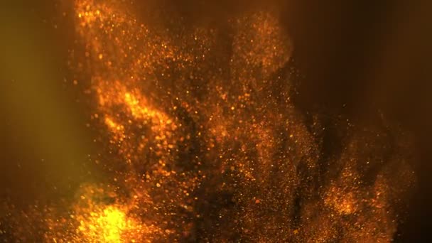 Super Slow Motion Shot Golden Atmospheric Particle Background Isolated Black — Stock Video