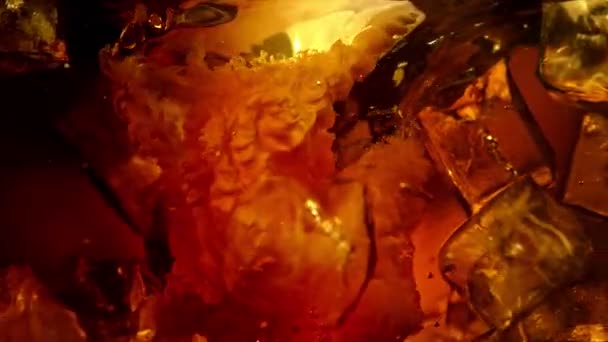 Super Slow Motion Shot Pouring Cream Cold Coffee Whirl Ice — Stock Video