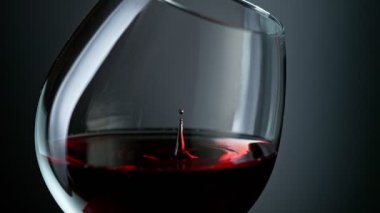 Super Slow Motion Shot of Wine Drop Falling into Red Wine in Glass at 1000fps. Filmed on High Speed Cinema Camera in 4K.