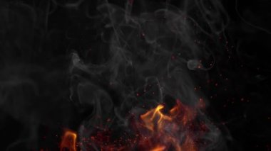Super Slow Motion Shot of Fire, Smoke and Sparks Isolated on Black Background at 1000fps. Filmed with High Speed Cinema Camera in 4K resolution.