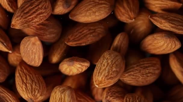 Super Slow Motion Detail Shot Almonds Background 1000 Fps Filmed — 图库视频影像