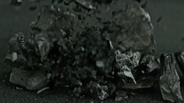 Super Slow Motion Shot Falling Coal Black Powder 1000 Fps — Stock video