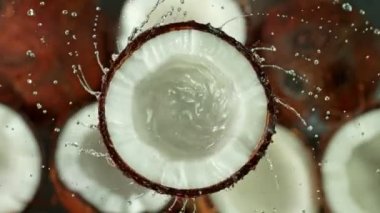 Super Slow Motion Shot of Splashing Water on Coconut at 1000fps. Shooted with High Speed Cinema Camera at 4K.