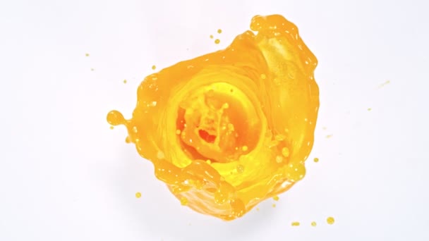 Super Slow Motion Shot Orange Juice Vortex Splash Isolated White — ストック動画