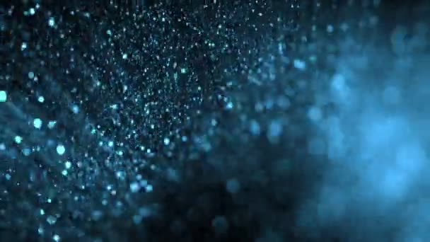 Super Slow Motion Shot Blue Glittering Atmosférické Částice Pozadí Izolované — Stock video