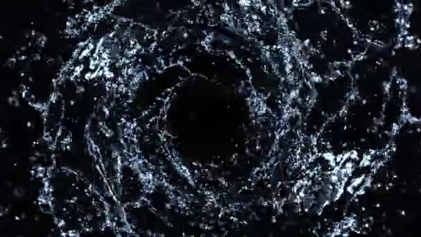 Super Slow Motion Shot Rotating Water Splash Isolated Black Background — Stockvideo