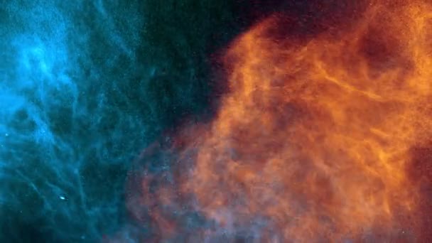 Super Slow Motion Shot Orange Blue Particle Background Isolated Black — Vídeos de Stock