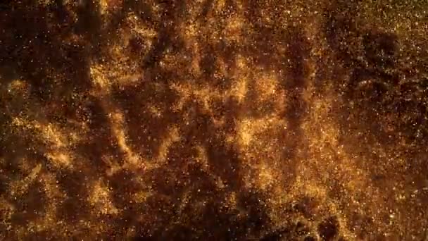 Super Slow Motion Shot Golden Glittering Particle Background Black Сайті — стокове відео