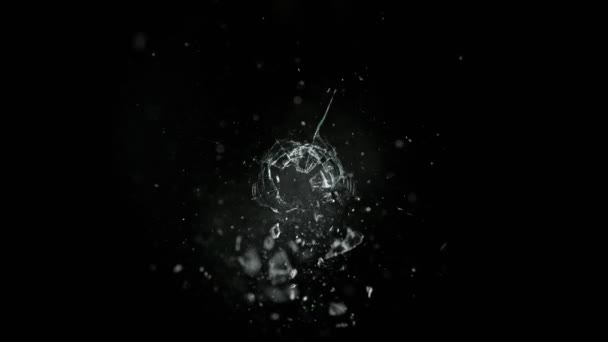 Super Slow Motion Shot Real Bullet Hole Glass Break Isolated — Stock Video
