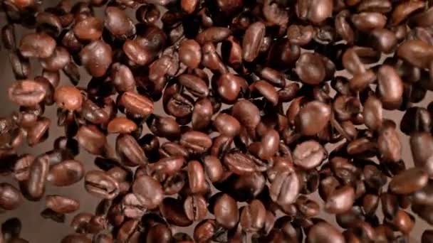 Super Slow Motion Shot Coffee Beans Explosion Camera Camera Rotation — Vídeos de Stock