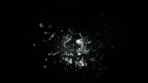 Super Slow Motion Shot Real Bullet Hole Glass Break Isolated — Stock Video