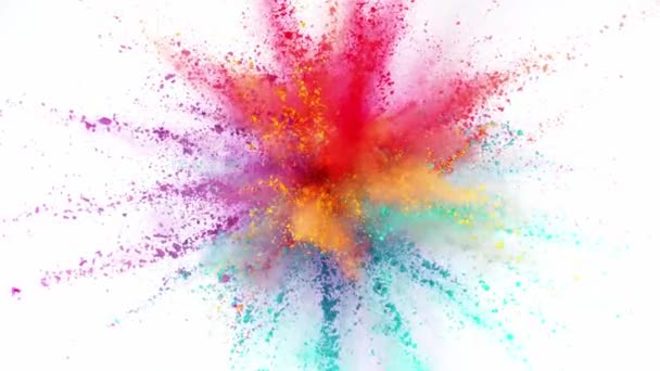 Super Slow Motion Shot Color Powder Explosie Geïsoleerd Witte Achtergrond — Stockvideo