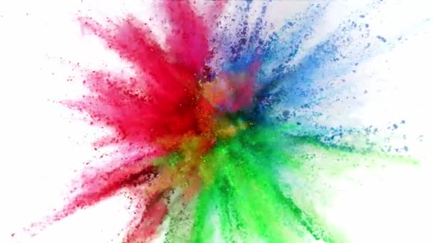 Super Slow Motion Shot Color Powder Explosion Απομονωμένο Λευκό Φόντο — Αρχείο Βίντεο