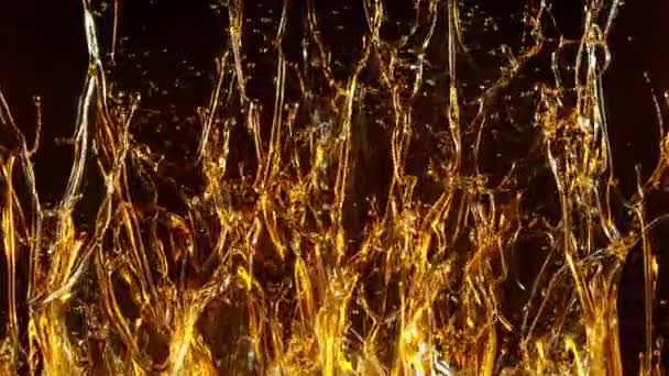 Super Slow Motion Shot Splashing Golden Oil Black Background Pada — Stok Video