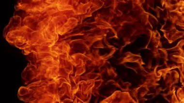 Çok Yavaş Çekilen Ateş Arkaplanı, 1000fps 'de siyahta izole edildi. Yüksek Hız Sinema Kamerası, 4K.