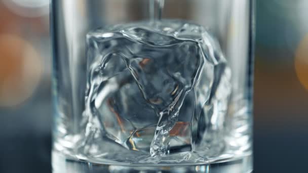 Super Slow Motion Detail Shot Pouring Vodka Glass Perfect Ice — Stock Video