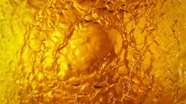 Super Slow Motion Shot Waving Golden Alcohol Liquid Waves Při — Stock video
