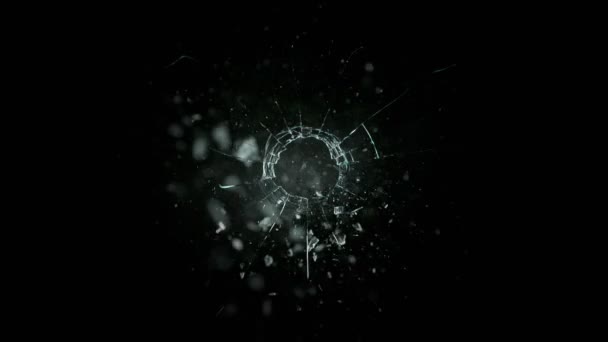 Super Slow Motion Shot Real Bullet Glass Break Απομονωμένο Μαύρο — Αρχείο Βίντεο