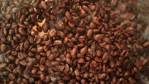 Super Slow Motion Shot Falling Pečení Premium Coffee Beans Při — Stock video