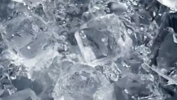 Super Slow Motion Shot Falling Splashing Perfect Ice Cubes Water — Stock Video