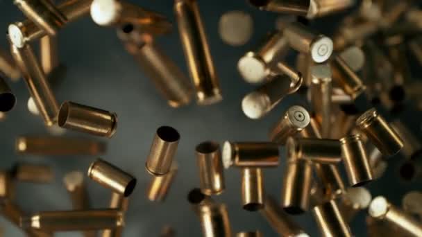 Super Slow Motion Shot Used Real Gun Bullets Smoke Flying — стоковое видео