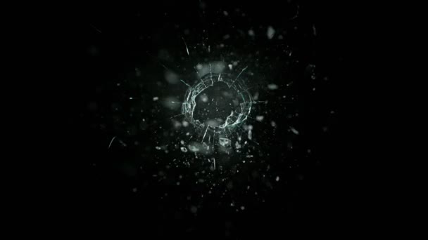 Super Slow Motion Shot Real Bullet Glass Break Απομονωμένο Μαύρο — Αρχείο Βίντεο