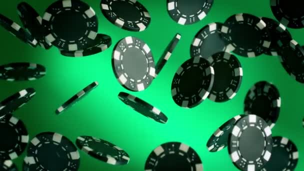 Super Slow Motion Shot Casino Chips Explosion Camera Green Background — Stok Video