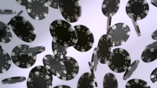 Super Slow Motion Shot Casino Chips Explosion Camera Light Background — стоковое видео