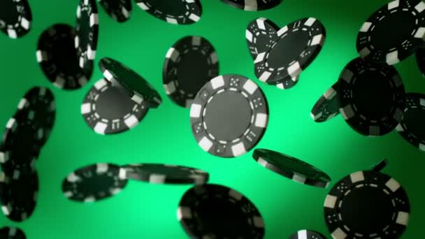Super Slow Motion Shot Casino Chips Explosion Camera Green Background — стоковое видео