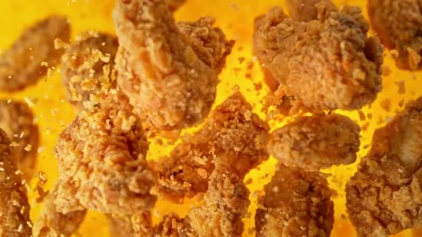 Super Slow Motion Shot Flying Hot Chicken Wings Camera 1000Fps — Stock Video