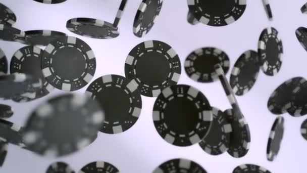 Super Slow Motion Shot Casino Chips Explosion Camera Light Background — стоковое видео