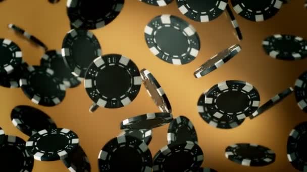 Super Slow Motion Shot Casino Chips Explosion Camera Bronzovém Pozadí — Stock video