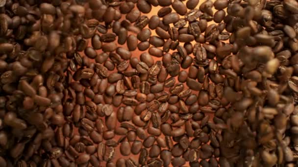 Super Slow Motion Shot Von Fliegenden Frischen Kaffeebohnen Richtung Bei — Stockvideo