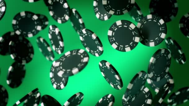 Super Slow Motion Shot Casino Chips Esplosione Verso Fotocamera Sfondo — Video Stock