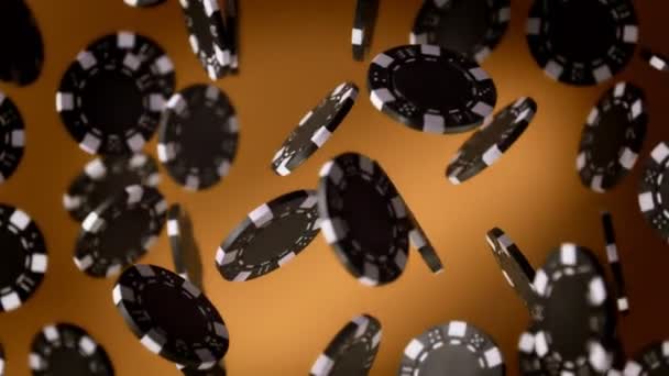 Super Slow Motion Shot Casino Chips Explosion Camera Bronze Background — Vídeos de Stock