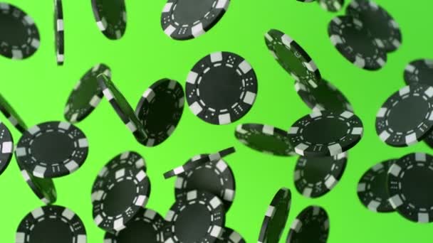Super Slow Motion Shot Casino Chips Explosion Camera Green Screen — Stok Video