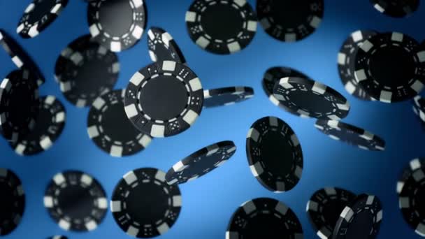 Super Slow Motion Shot Casino Chips Explosion Camera Blue Background — Stok Video