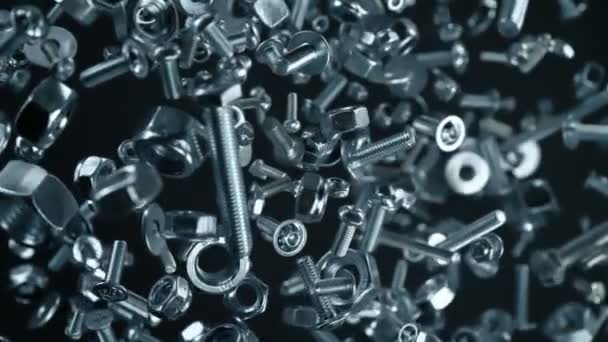 Super Slow Motion Shot Fasteners Explosion Camera Isolated Black 1000Fps — Stock Video