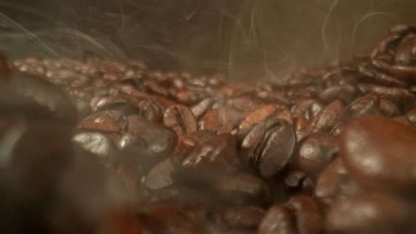Super Slow Motion Slider Shot Roasting Coffee Beans Smoke 1000 — Vídeo de Stock