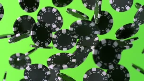 Super Slow Motion Shot Casino Chips Explosión Hacia Cámara Pantalla — Vídeos de Stock
