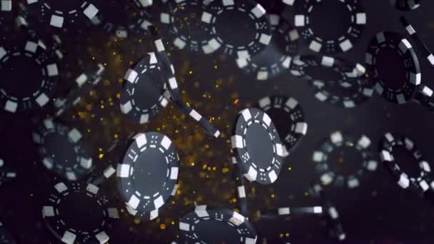 Super Slow Motion Shot Casino Chips Golden Particles Explosion Camera — стоковое видео
