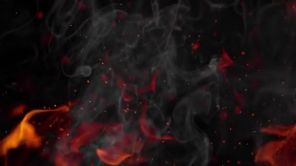 Супер Повільний Постріл Вогню Диму Іскри Ізольовані Чорному Тлі Швидкістю — стокове відео