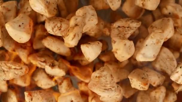 Super Slow Motion Shot Tasty Chicken Bites Flames Smoke Flying — Αρχείο Βίντεο