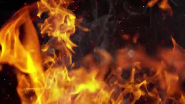 Super Slow Motion Shot Fire Smoke Sparks Isolado Fundo Preto — Vídeo de Stock
