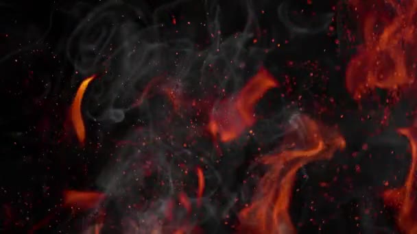 Super Zeitlupe Schuss Von Feuer Rauch Und Funken Isoliert Auf — Stockvideo