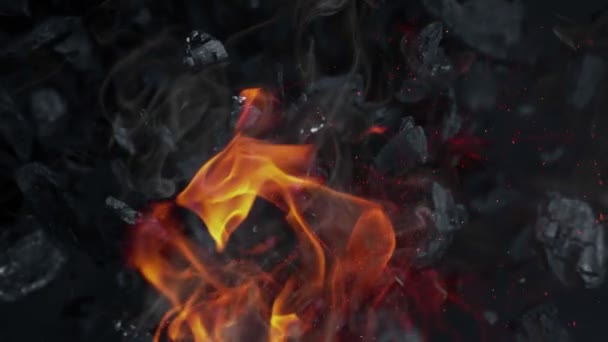 Super Slow Motion Shot Coal Flames Sparks Explosion Camera Rychlostí — Stock video