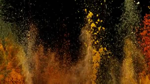 Super Slow Motion Shot Colorful Explosion Various Spices Czarnym Tle — Wideo stockowe