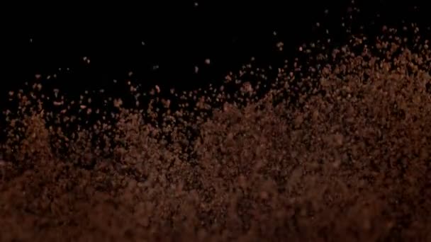 Super Slow Motion Shot Ground Coffee Explosion Abstract Dark Background — Stock Video