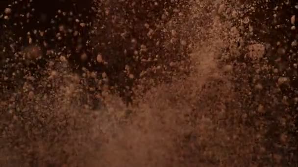 Super Slow Motion Shot Der Seitlichen Kakaopulverexplosion Bei 1000Fps Aufgenommen — Stockvideo